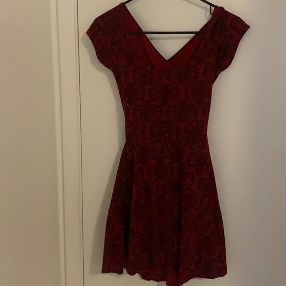 Red Mini Dress with Cute Black Design - Picture 2 of 2